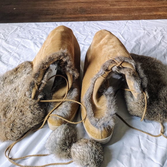 Ladies 8 Coach Rare Camel Suede Rabbit Fur Arctic Blast Knee High Wedge Boot - Picture 5 of 6